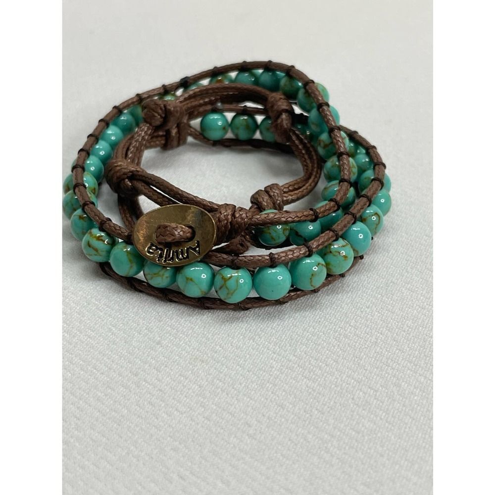 Amrita Faux Turquoise and Brown Wrap  Bracelet Signed Amrita